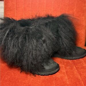 UGG Australia Black Fur Lined Mid-Calf Winter Boot Pull On US 5 EU 36